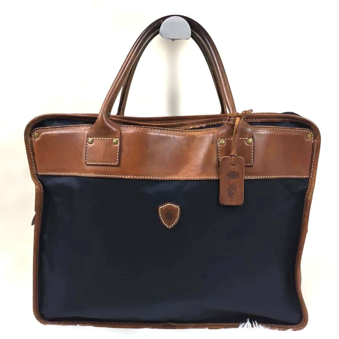 ✨極美品✨ フェリージ ブリーフケース ナイロン レザー 紺茶 B4可 1845