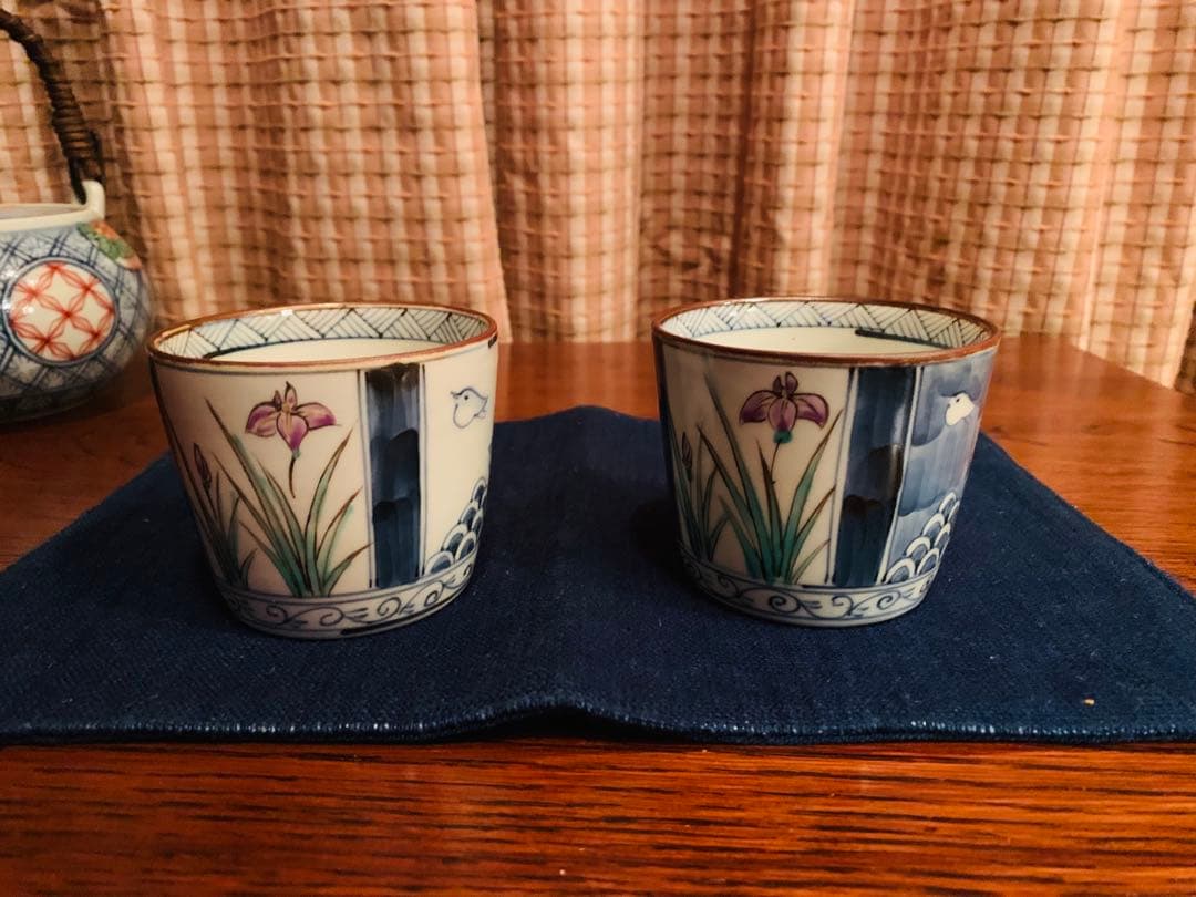 佐藤走波　四方割菖蒲千鳥文蕎麦猪口　2客