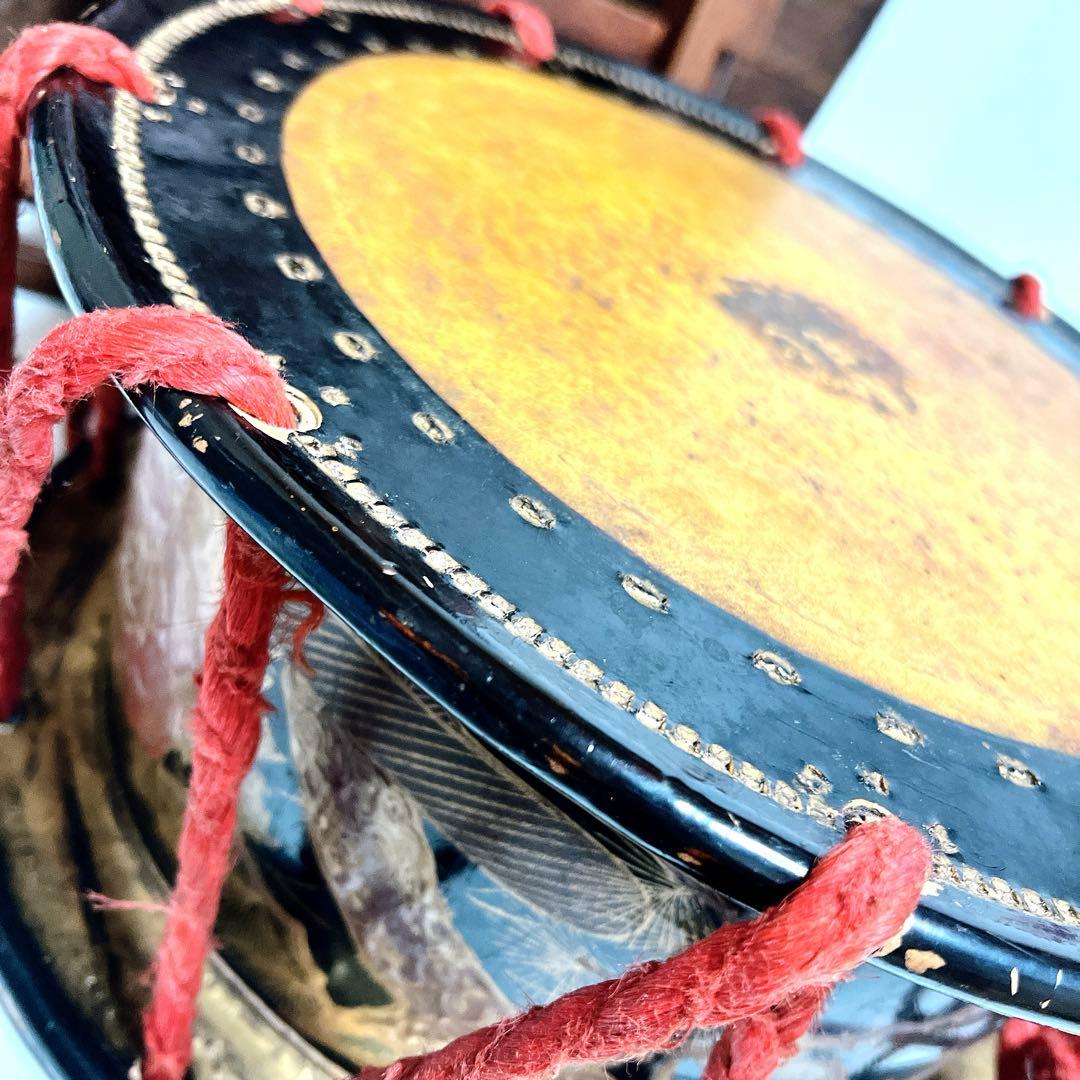 【蔵出し品・希少】 締め太鼓 和太鼓 蒔絵 金彩 直径34.5cm 明治44年