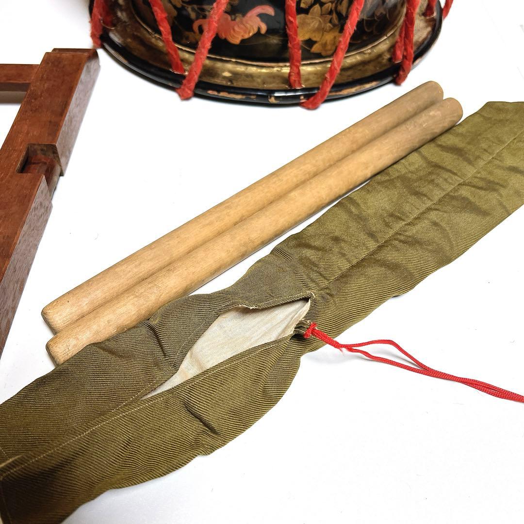 【蔵出し品・希少】 締め太鼓 和太鼓 蒔絵 金彩 直径34.5cm 明治44年