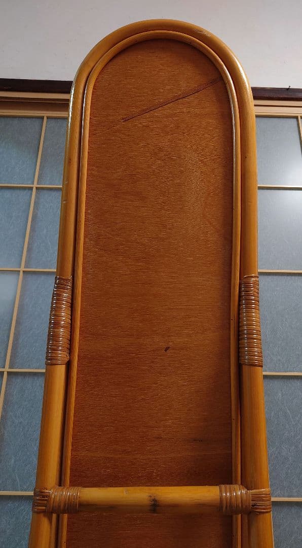 ラタンフレーム 回転式 スタンドミラー 姿見鏡 全身鏡 回転鏡 回転ミラー