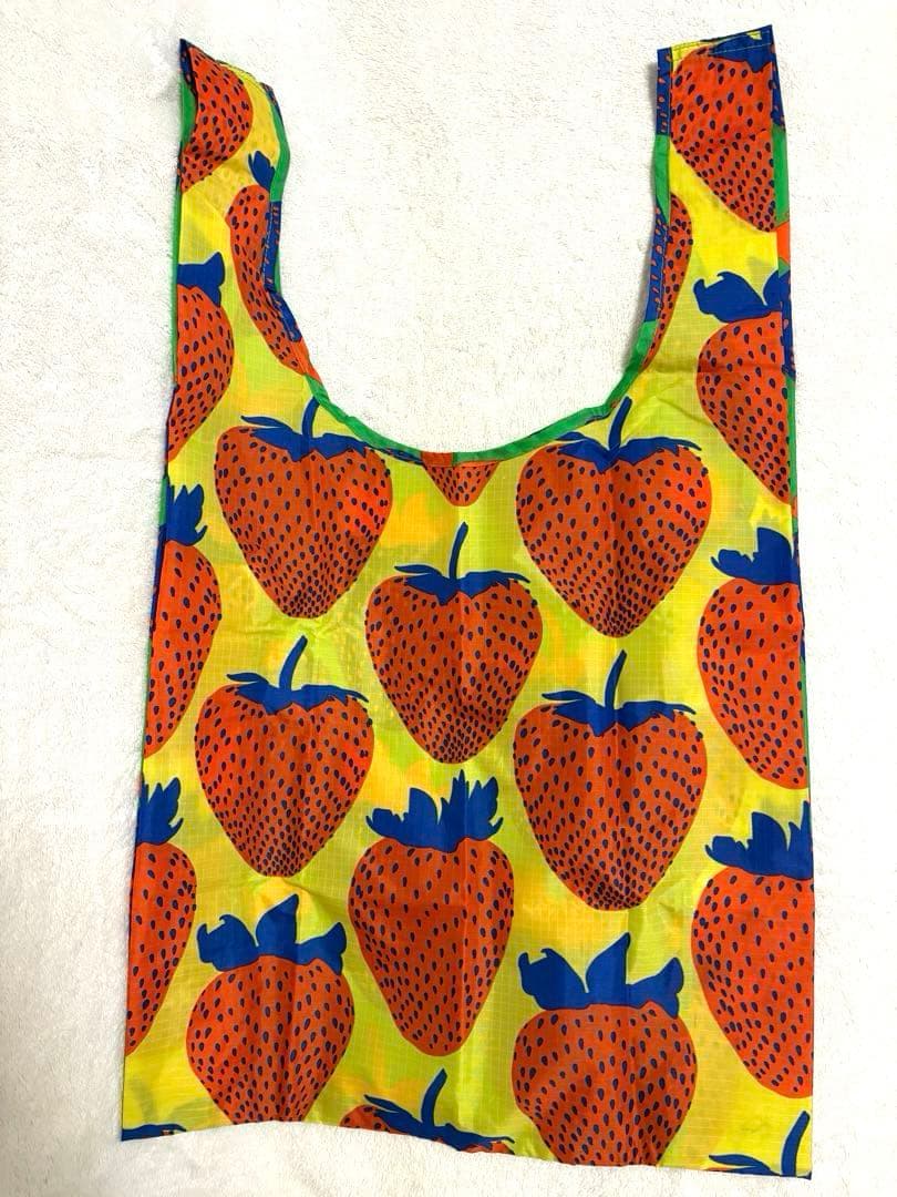 BAGGU エレクトリックストロベリー　リバースフラワー　巾着付　エコバッグ