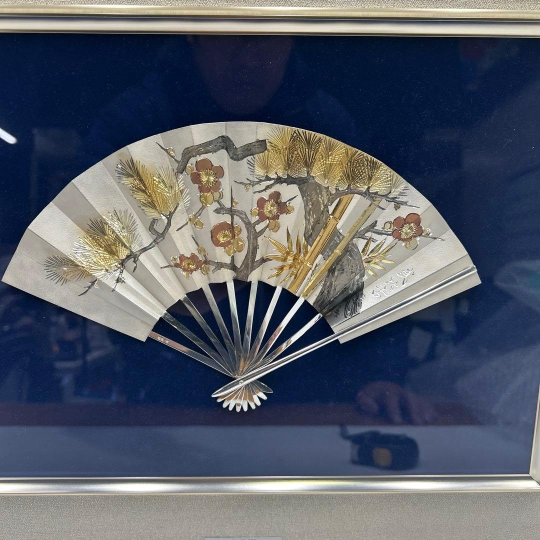 5676 純銀 TAKEHIKO 武比古作 タケヒコ 扇 松竹梅 97.8g