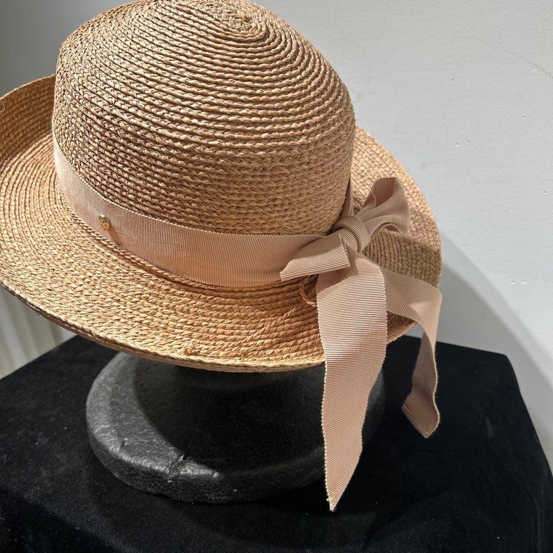ヘレンカミンスキー 麦わら帽子 ラフィアハット 帽子 リボン ベージュ　上品