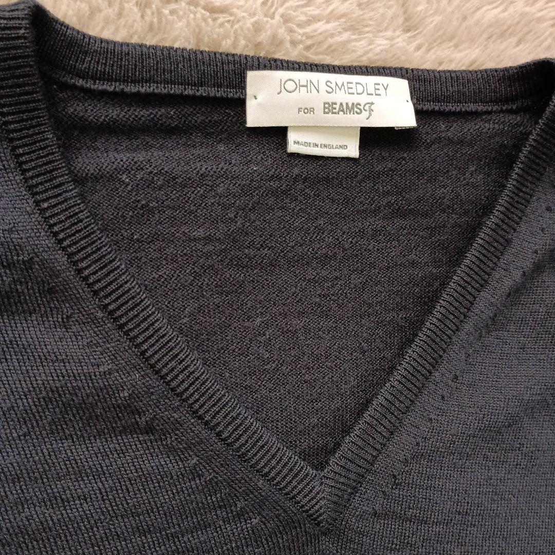 JOHN SMEDLEY ダークネイビー Vネックセーター BEAMS F別注