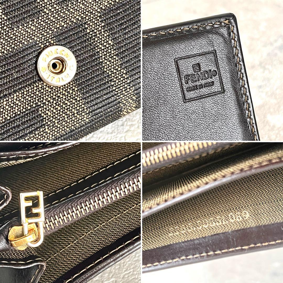 美品✨FENDI 長財布 ズッカ キャンバス ロゴ FF レザー ブラウン