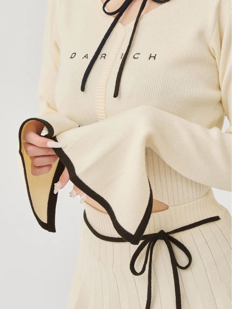 新品タグ付 ダーリッチ ウエストオープンリボンデザインニットミニワンピース F