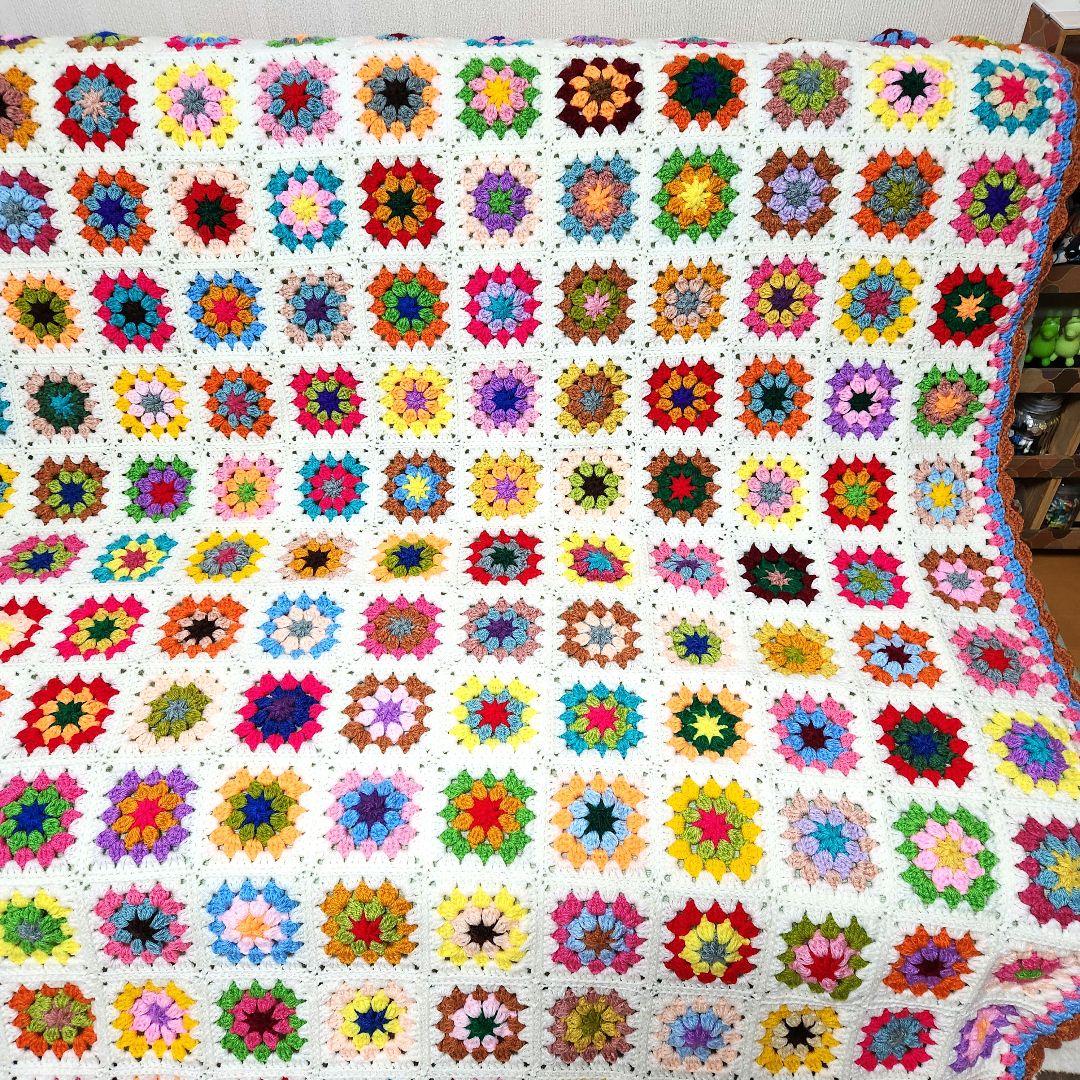 モチーフ編み【2】ハンドメイド　ブランケット　マルチカバー