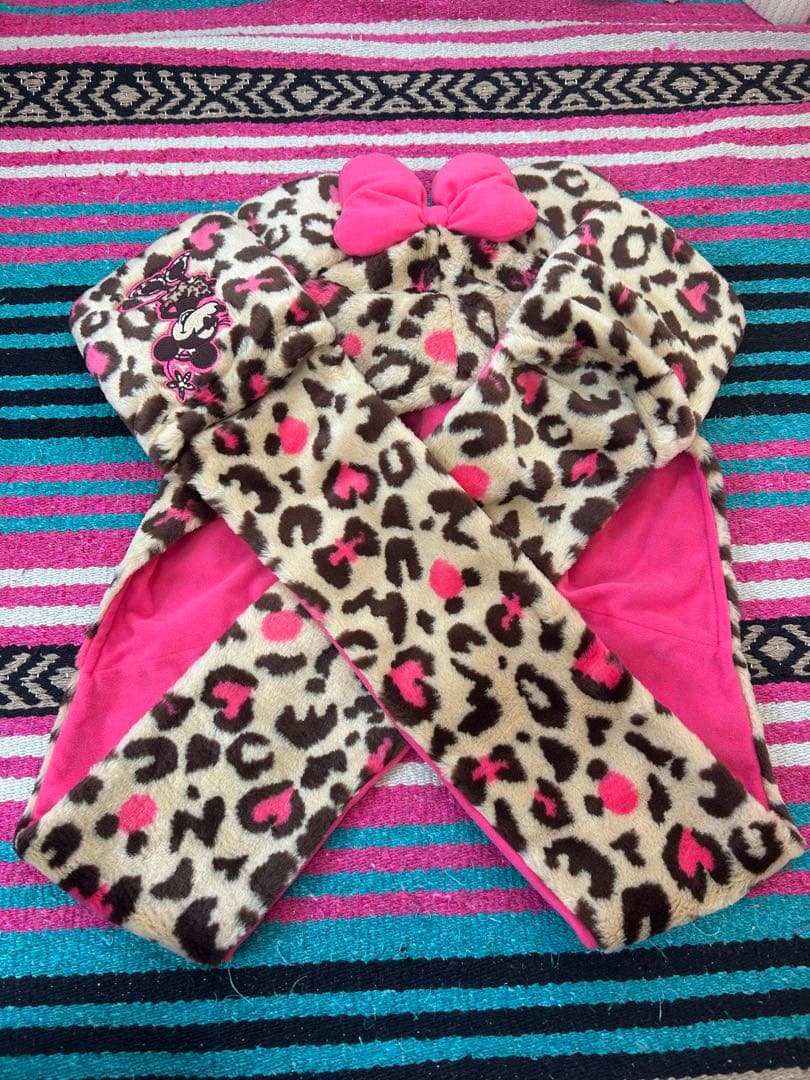 ディズニー　ファンキャップ　マフラーキャップ　 茶色　ヒョウ柄　ミニー