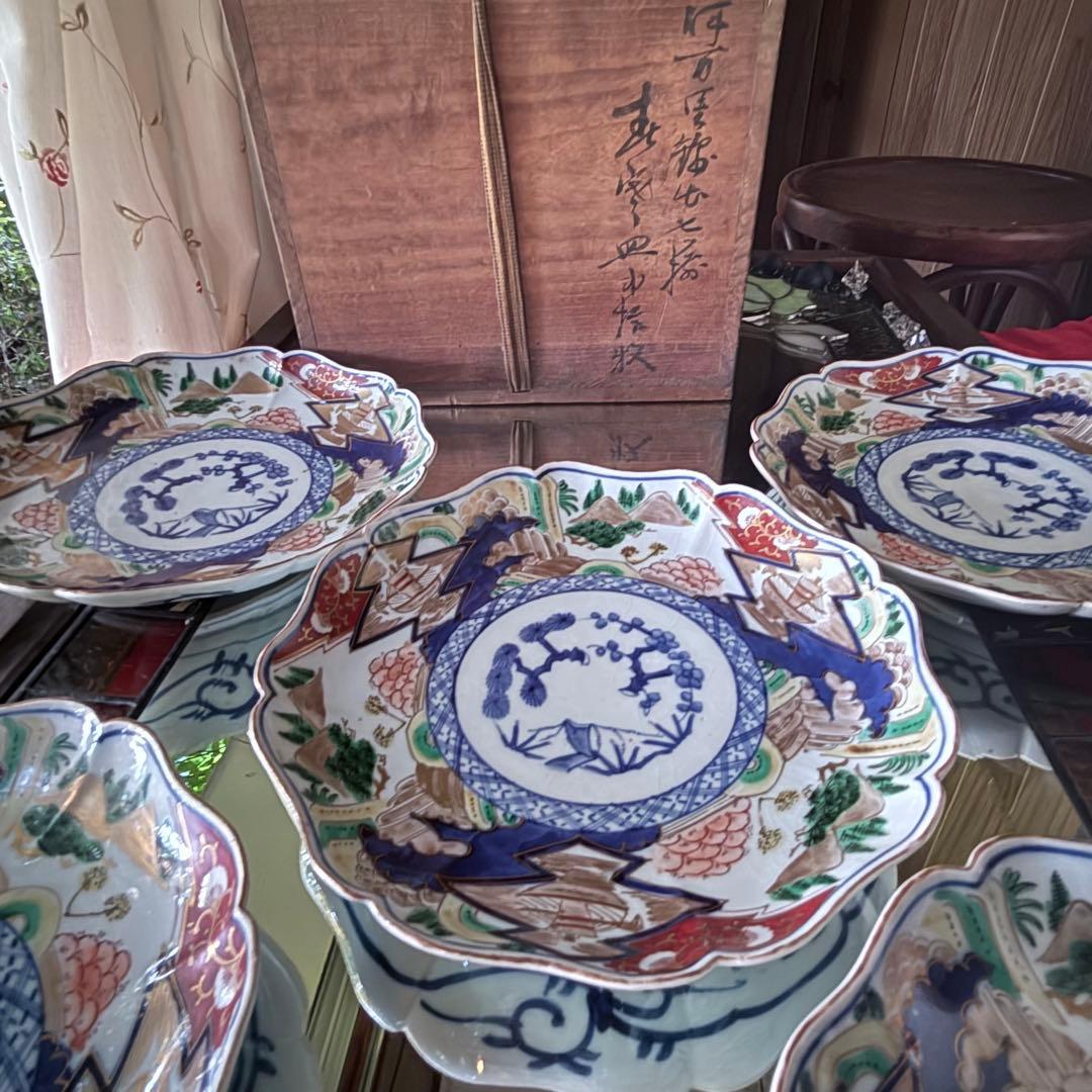 K様へ感謝お嫁入り‼️降誕祭‼️GOLD伊万里錦手帆かけ舟❌山水❌米俵八寸皿6客