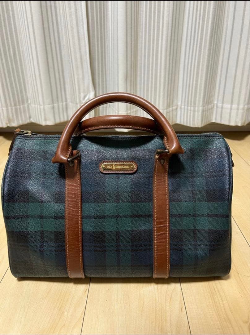 ミニボストンバッグ グリーン系 チェック