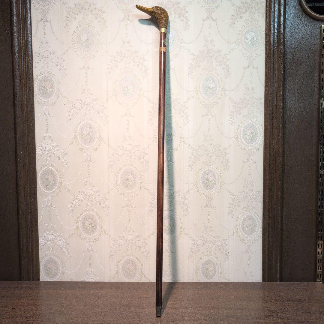 英国製 ヴィンテージ 鴨頭デザイン 木製 杖 金属