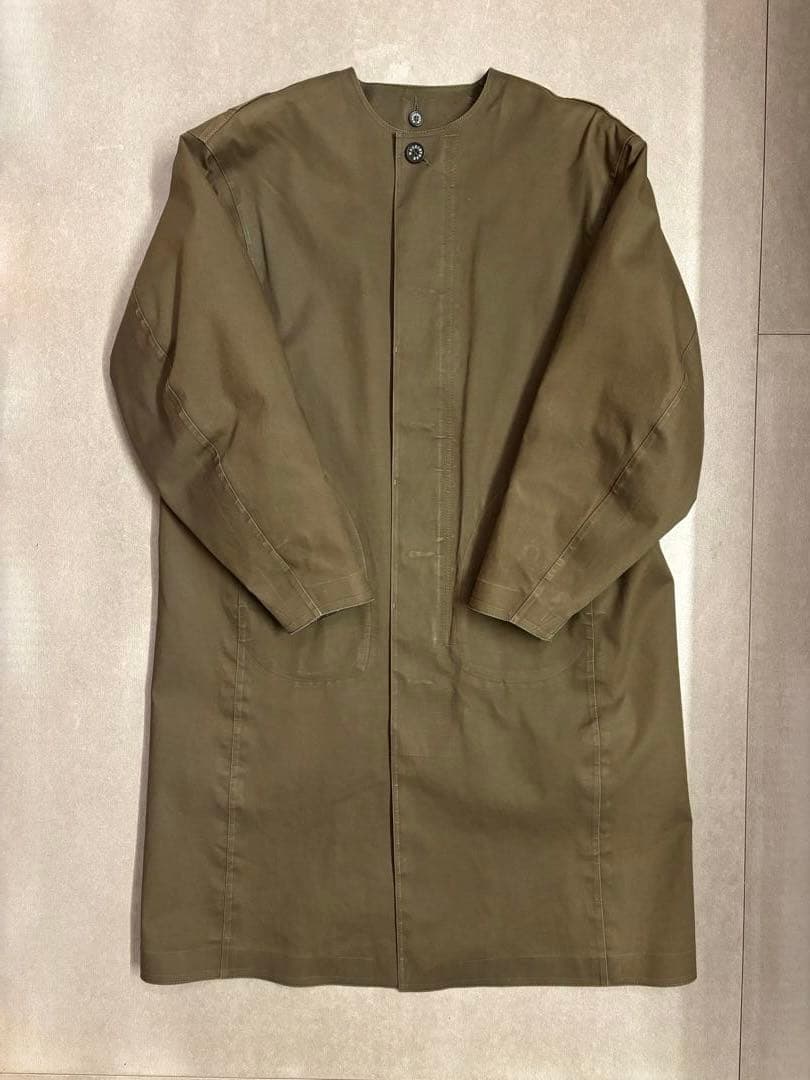 HYKE×MACKINTOSH ノーカラーコート ゴム引き カーキ サイズ1