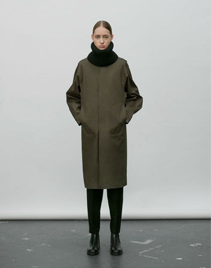 HYKE×MACKINTOSH ノーカラーコート ゴム引き カーキ サイズ1