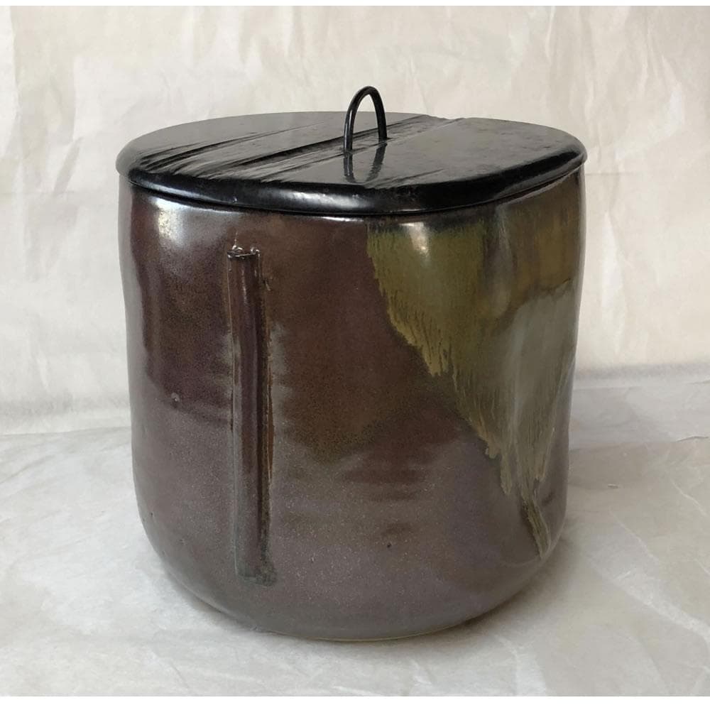 e2474 野間雅山 耳付 一重口水指 共箱 高取焼 宝珠窯 水指 花押 茶道具