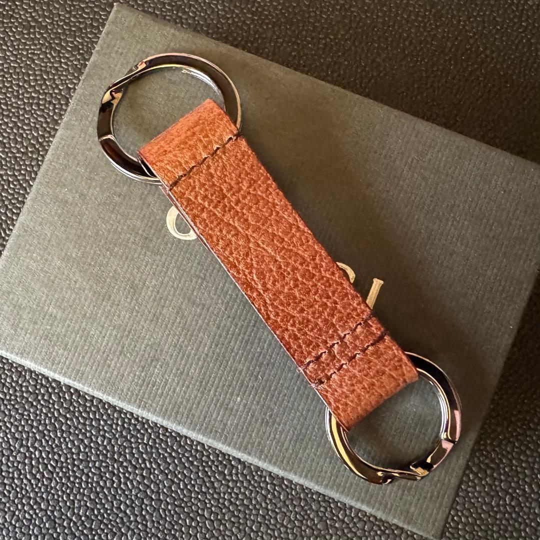 GUCCI ダークブラウンレザー&ガンメタシルバー キーリング キーホルダー極美