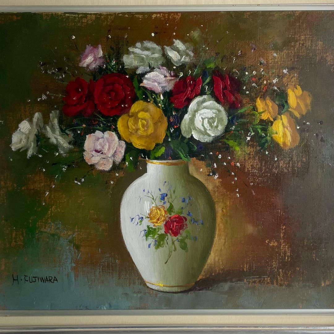 藤原英信 油彩 油絵 薔薇 バラ