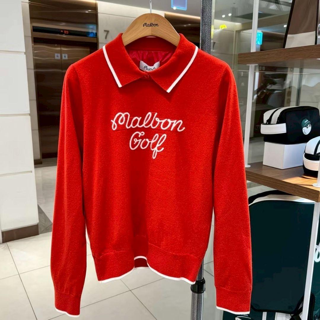 新品　マルボン　Malbon golf ゴルフ　裏地付トップス　レッド　Ｌ