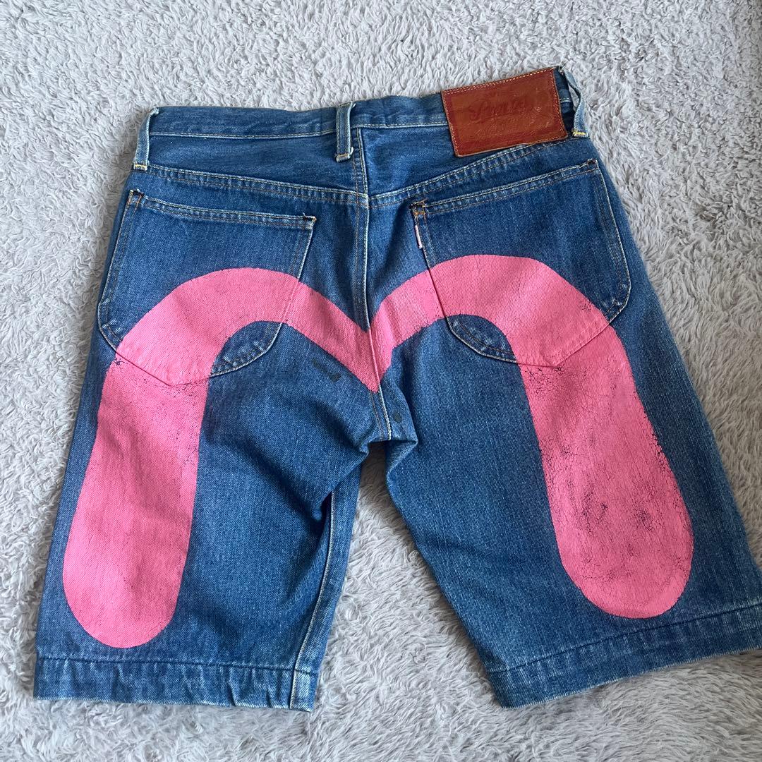 evisu ピンクグラフィック デニムショートパンツ
