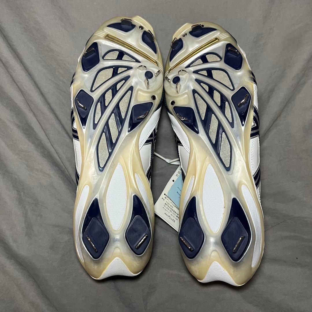 《タグ付き》asics ハイカットスパイク ホワイト/ネイビー　金属スパイク