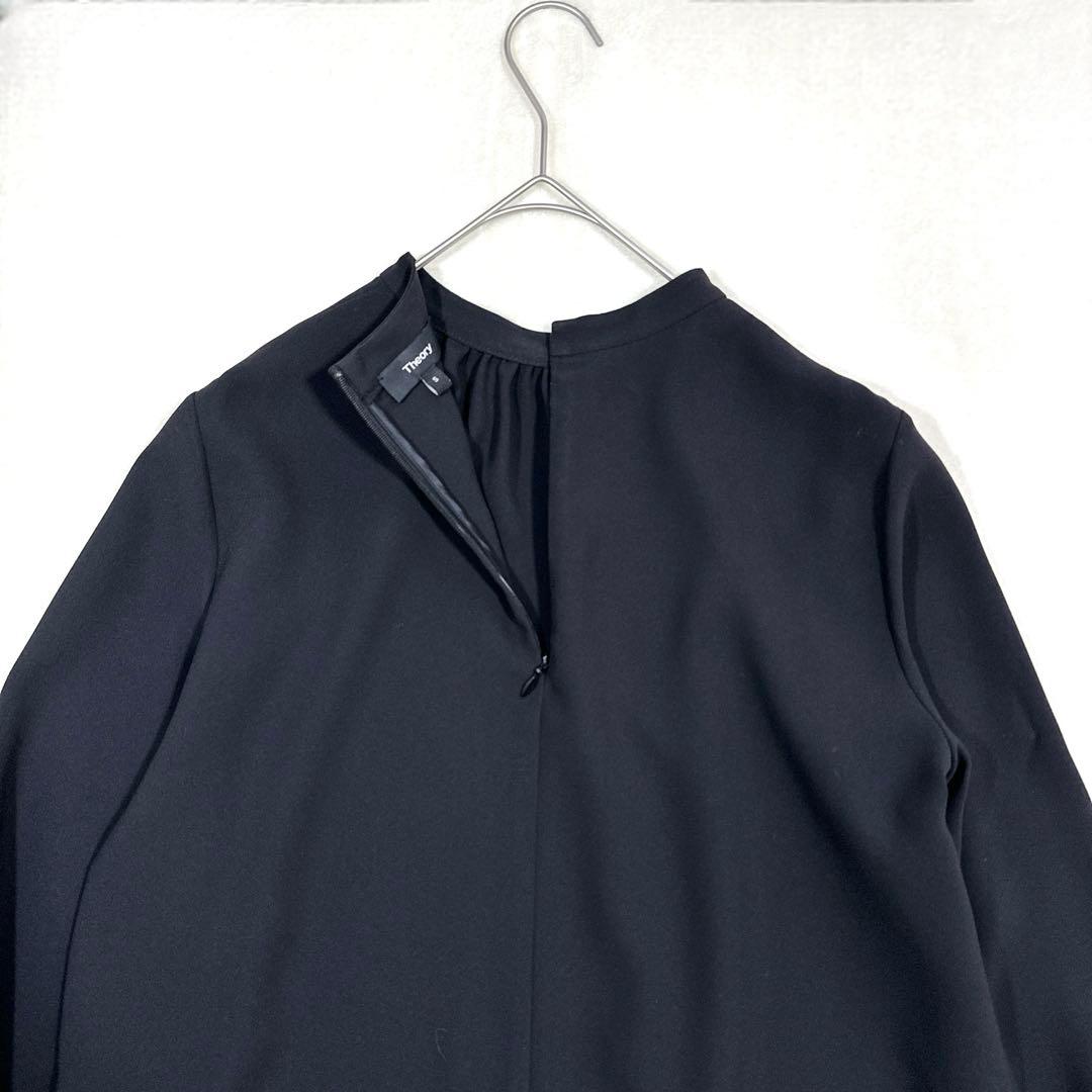 極美品 セオリー スタンドカラー ブラウス とろみ バンドカラー 黒 ギャザー
