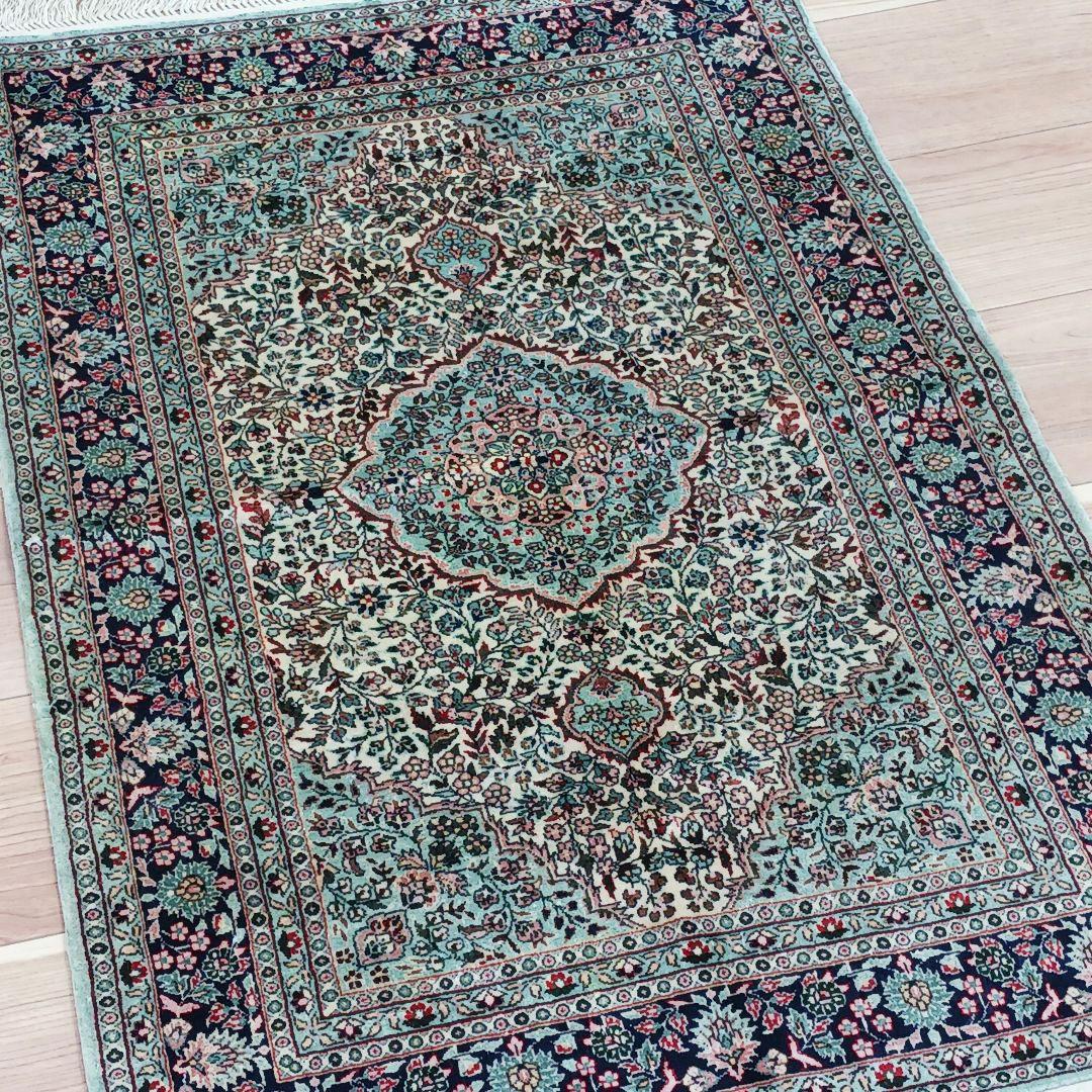 Y3103-2 トルコ製 トルコ絨毯 手織り シルク 91×61㎝ ラグ マット