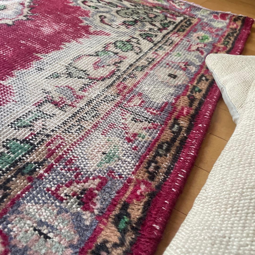 112×195 ワインカラー メダリオン　擦れシャビー　トルコヴィンテージラグ