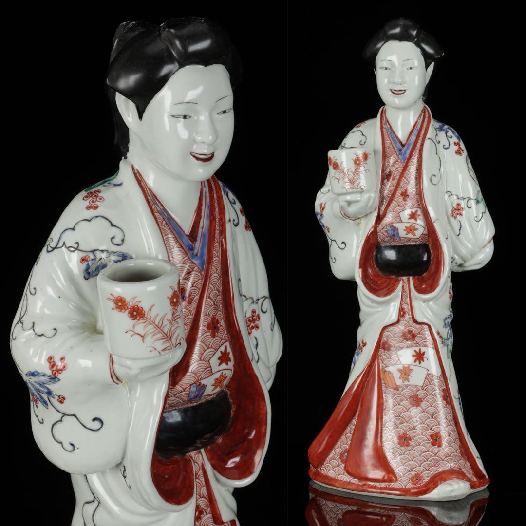 ラ*ラ様 江戸期 古伊万里 柿右衛門様式 色絵陶製美人人形 婦人像 女性像 古美