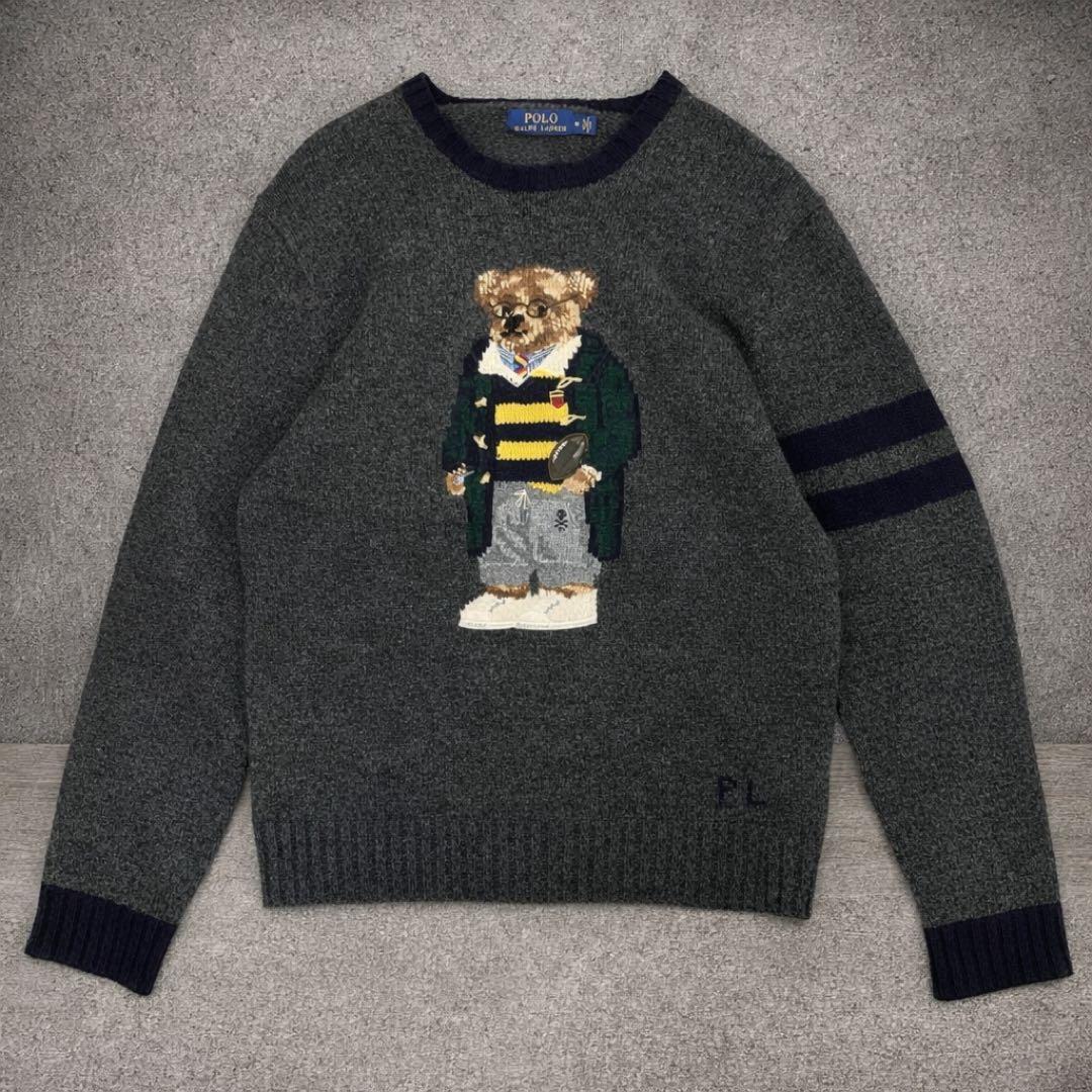 ポロ ラルフローレン ベア レタード セーター 50周年 グレー リンガー
