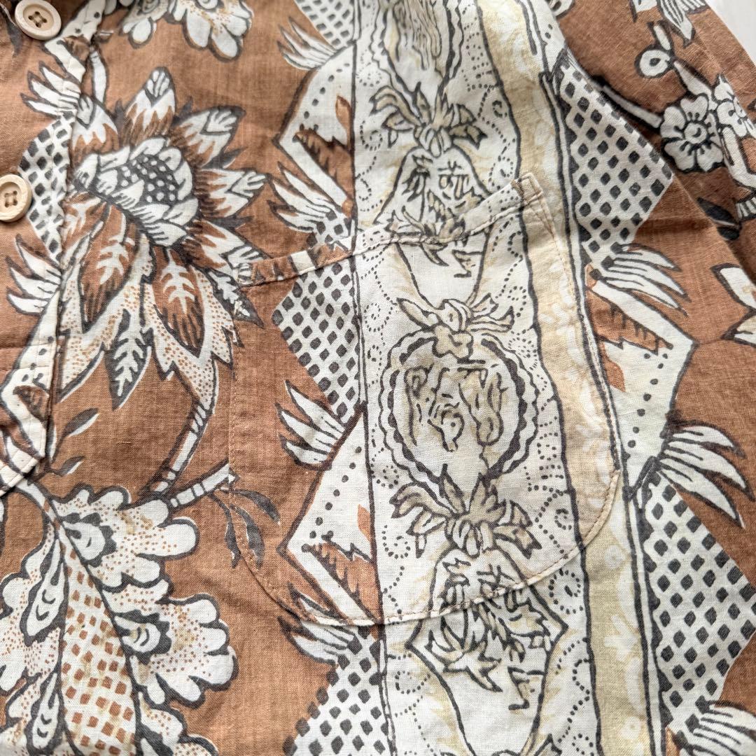 希少✨45R 更紗ブロックプリントの908オーシャンちび衿プルシャツ