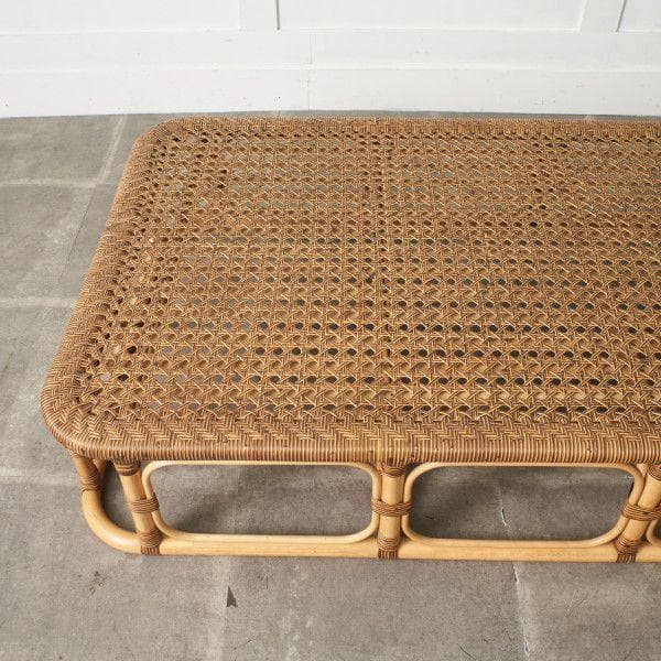 93881★ヴィンテージ 籐 ラタン ベッドフレーム 籐張 シングルベッド