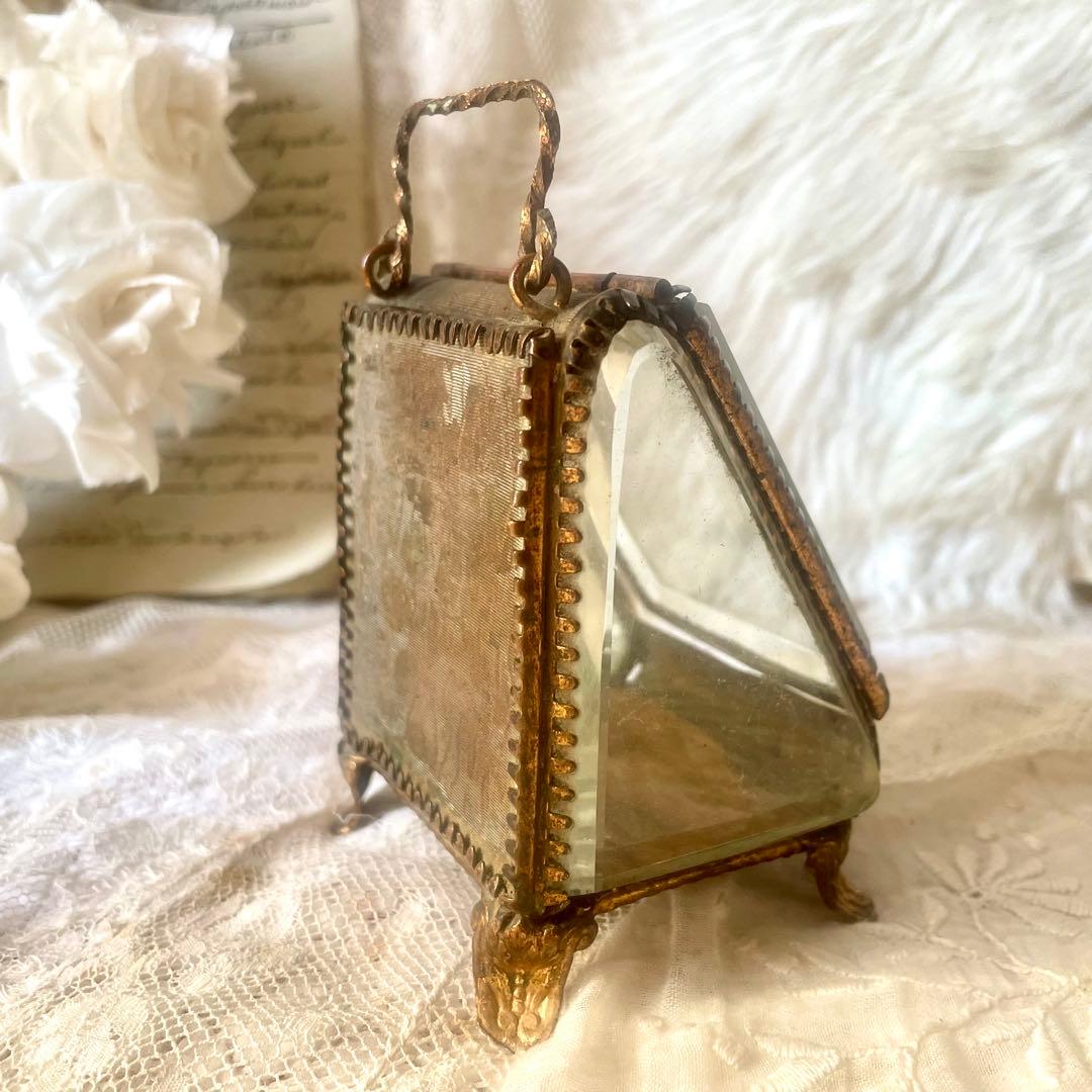 あけみん　ベベルガラス懐中時計ケースジュエリーボックスフランスアンティーク