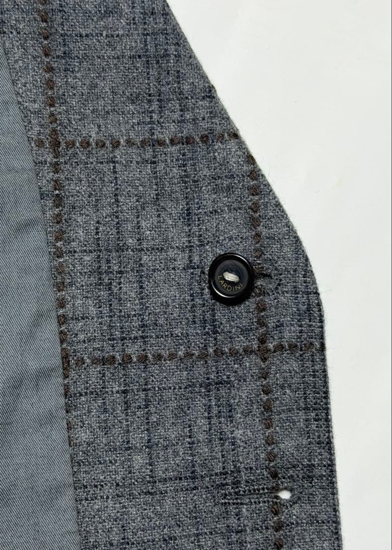 【美品】 LARDINI ウール素材ジレ46イタリア製(グレーブラウンチェック)