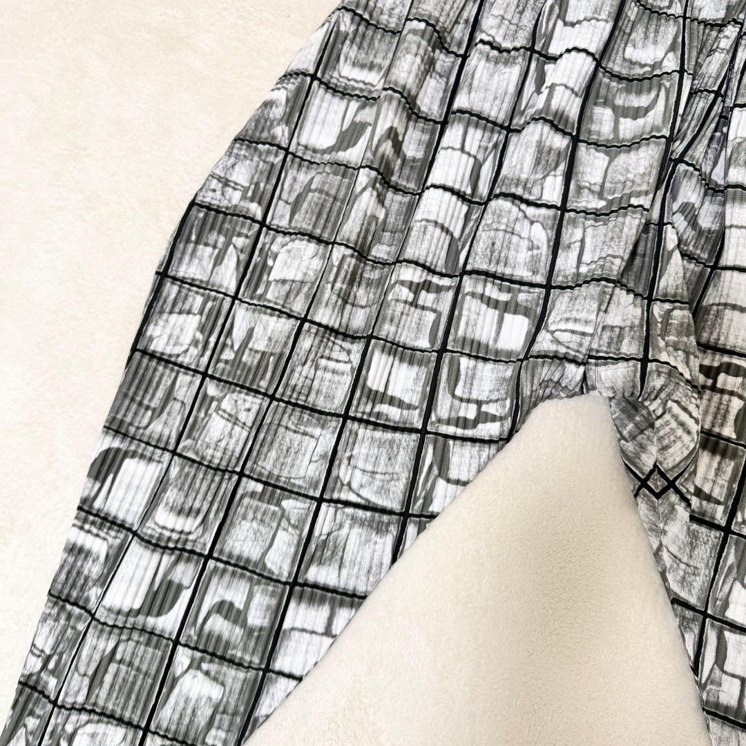 極美品✨HOMME PLISSE 総柄　プリーツ　サルエルパンツ　グレー