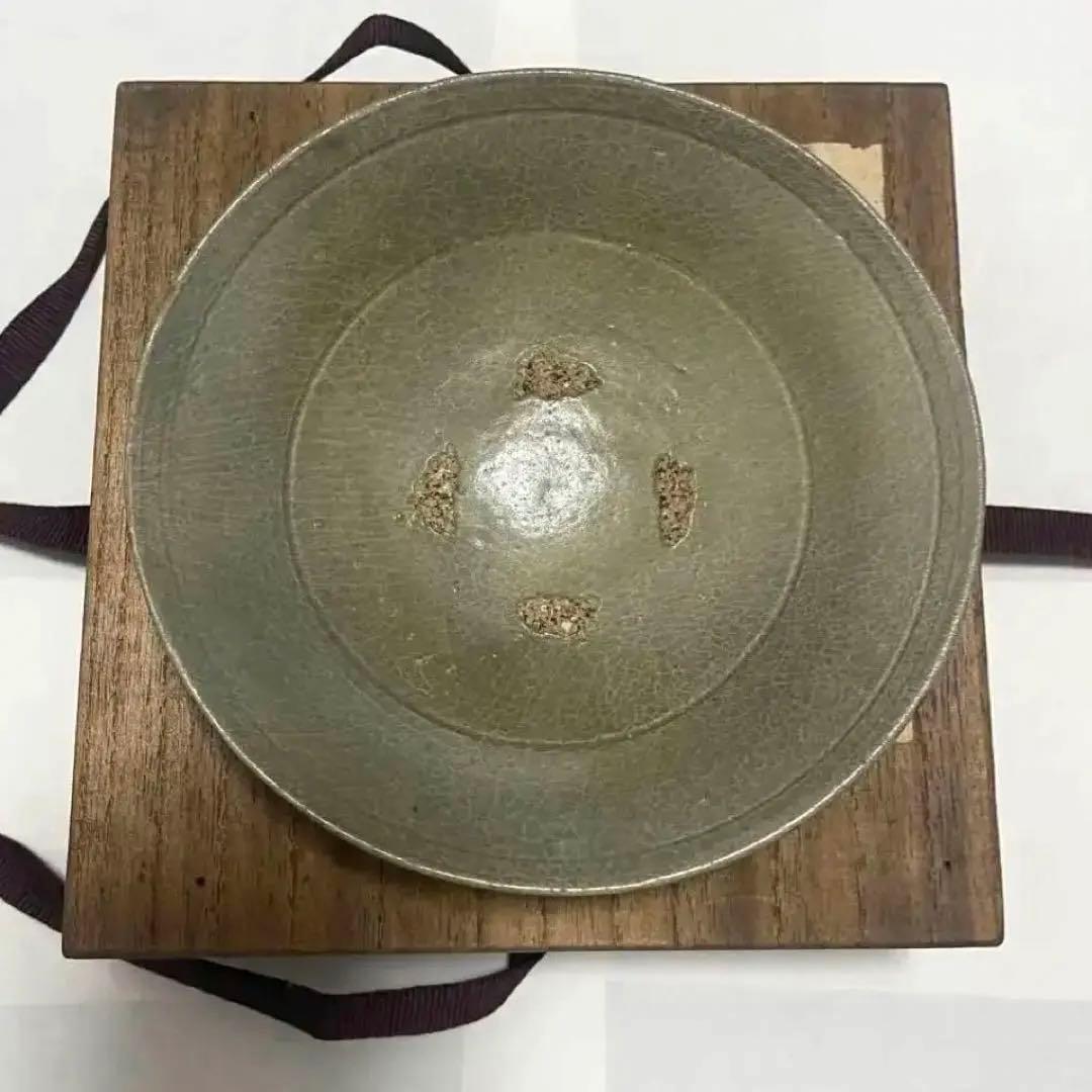中国 骨董品 李朝 青磁 茶盌 アンティーク 箱付 古玩 古美術