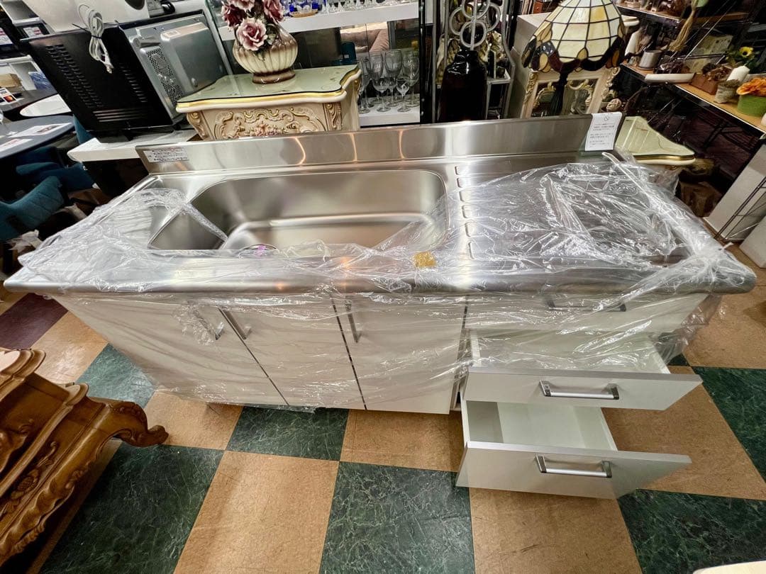 【地域限定無料配送】ステンレススチール シンク一体型キッチン収納