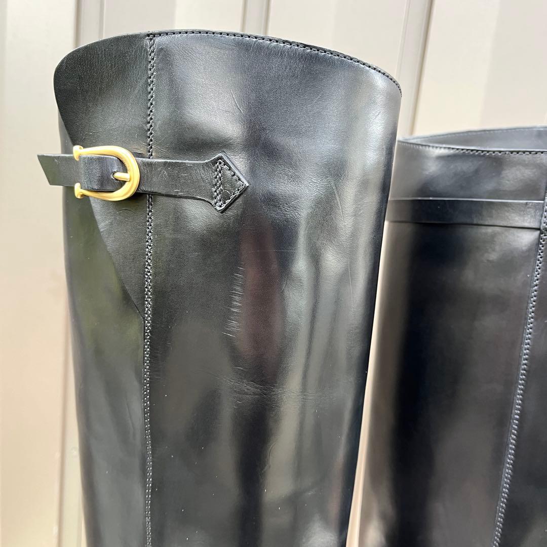 38 SARTORE ロングブーツ　黒　ジョッキーブーツ　レザー　24.5