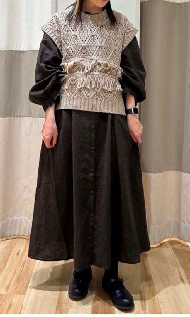 ミユキ様　Cross×Linenフリルワンピース サマンサモスモスM チャコール