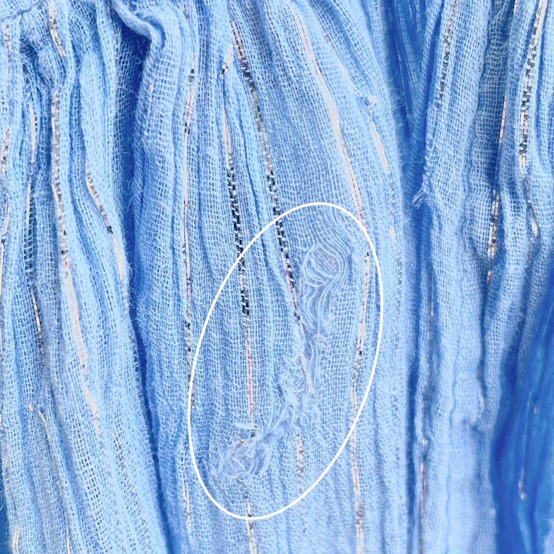 70s vintage インド綿　ブルー　シルバーラメ　ストライプ　ワンピース