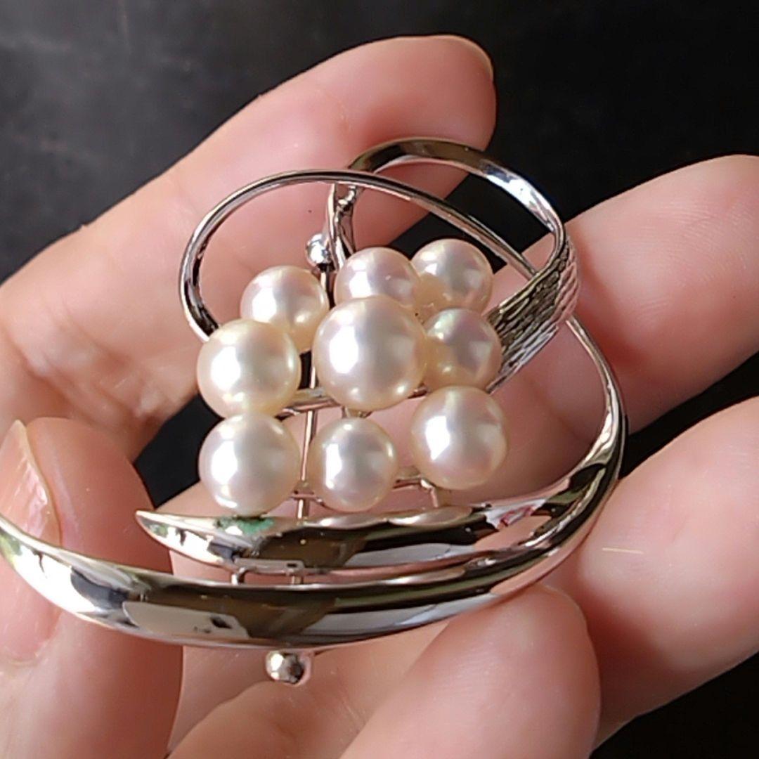 ★ピーター★田崎真珠　艷やかアコヤ本真珠9珠ブローチ　SILVER 保証書