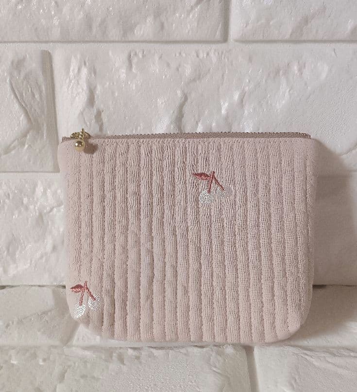 ヌビ バッグ ポーチ 底板 ハンドメイド ベージュピンク×チェリー