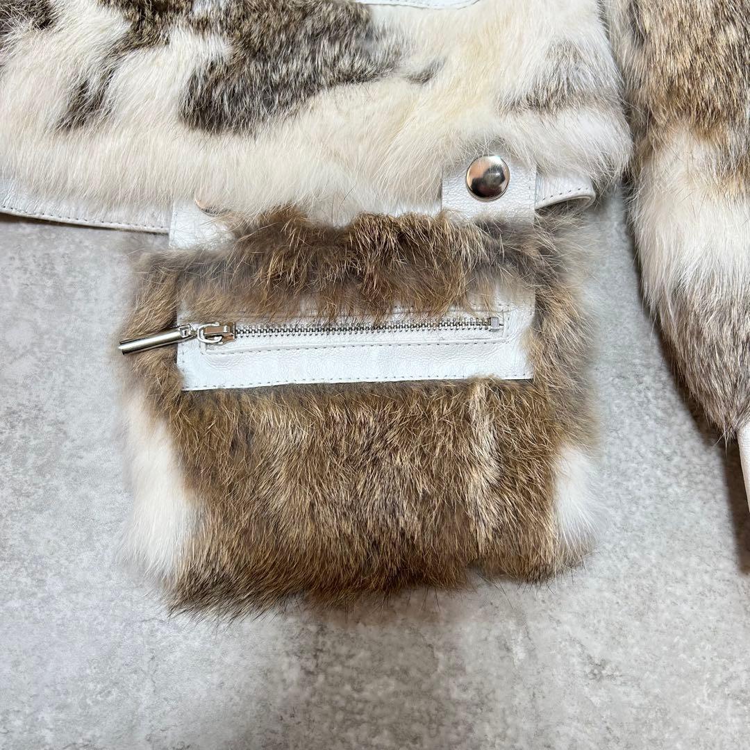 ラビットファー　レザージャケット　アニマル　ポケット付き