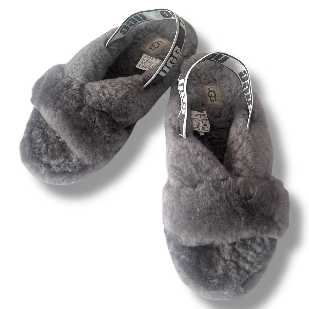 UGG アグ グレー ファーサンダル ファブ イヤー FAB YEAH 24cm