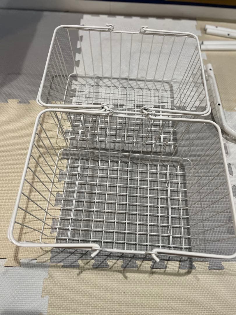 多機能ランドリーラック　棚板、カゴ２つ付き　ホワイト