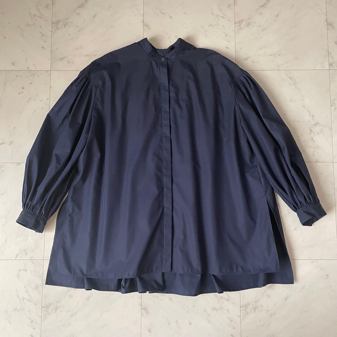 美品✨ルフィル ライトタイプライター ギャザーブラウス 比翼ボタン ネイビー