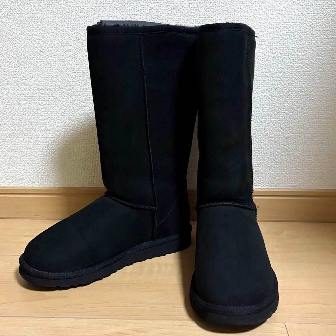 UGG 24.0cm ブラック ムートンブーツ ロング 7 38 アグ 美品