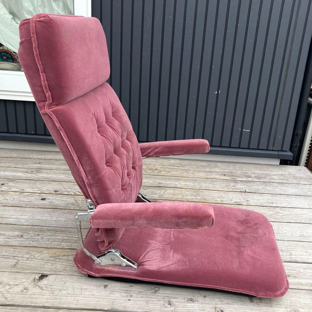 昭和レトロ 光家具 アームレスト付き リクライニングチェア ベロア座椅子 ピンク