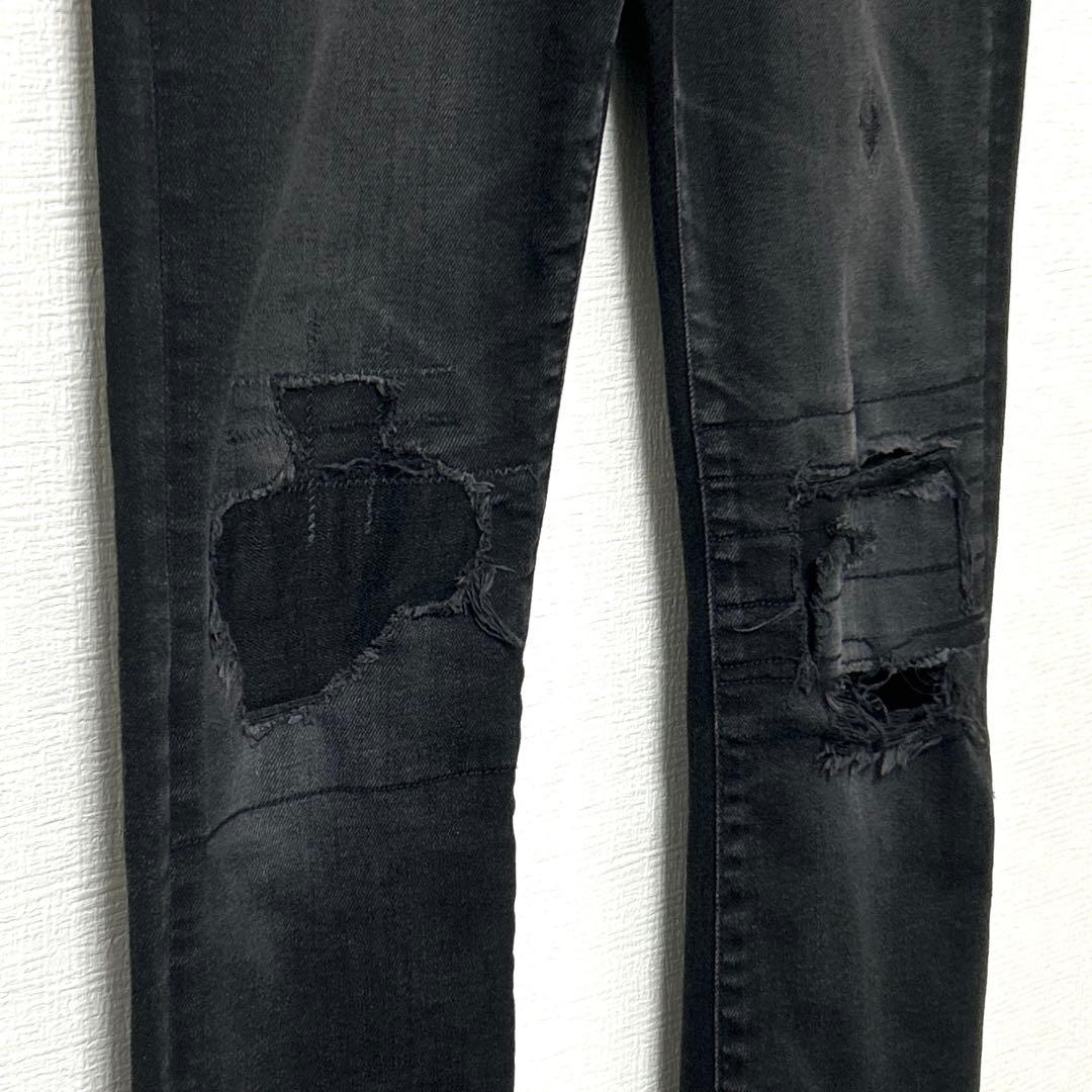 HYSTERIC GLAMOUR　リメイクスリムパンツ　ストレッチダメージデニム