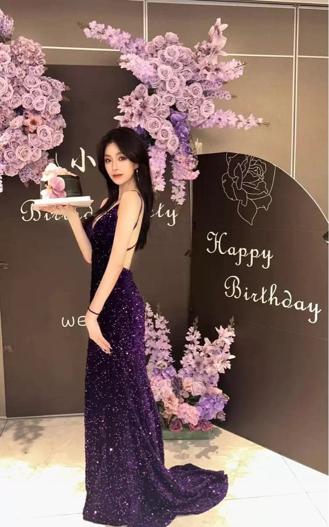 キラキラスパンコール✭背中開きロングドレス✭パーティー魅了エレガントセクシー