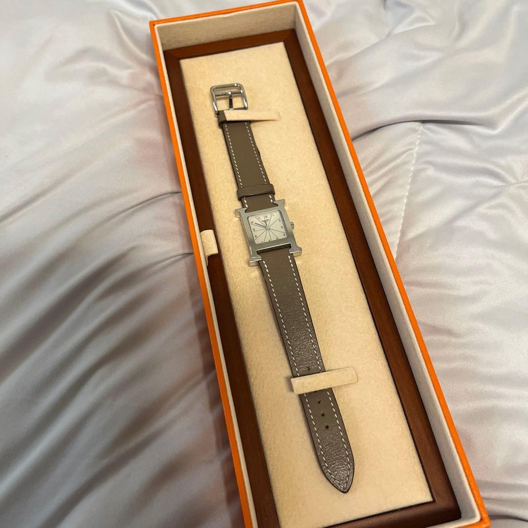 HERMESレザー スクエアフェイス時計